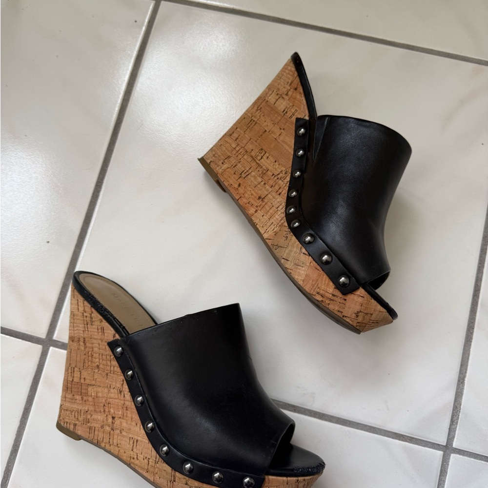 Black Wedge Sandals with Cork Heel